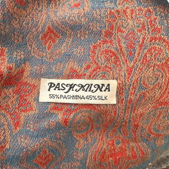 PASHMINA Silk Patterned Fringe Scarf ONE SIZE‎ - Picture 4 of 4